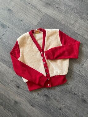 Freddies of Pinewood ‘Teddy Cardigan’ Cream Faux Fur and Red 1940’s Style